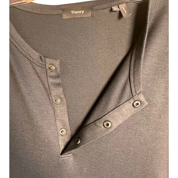 Theory Men's Snap Henley Black Modal Activate Jersey Sz XL Minimalist Casual EC - Picture 8 of 16